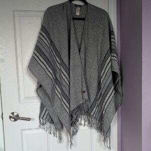 Roots Gray Fringe Knit Poncho